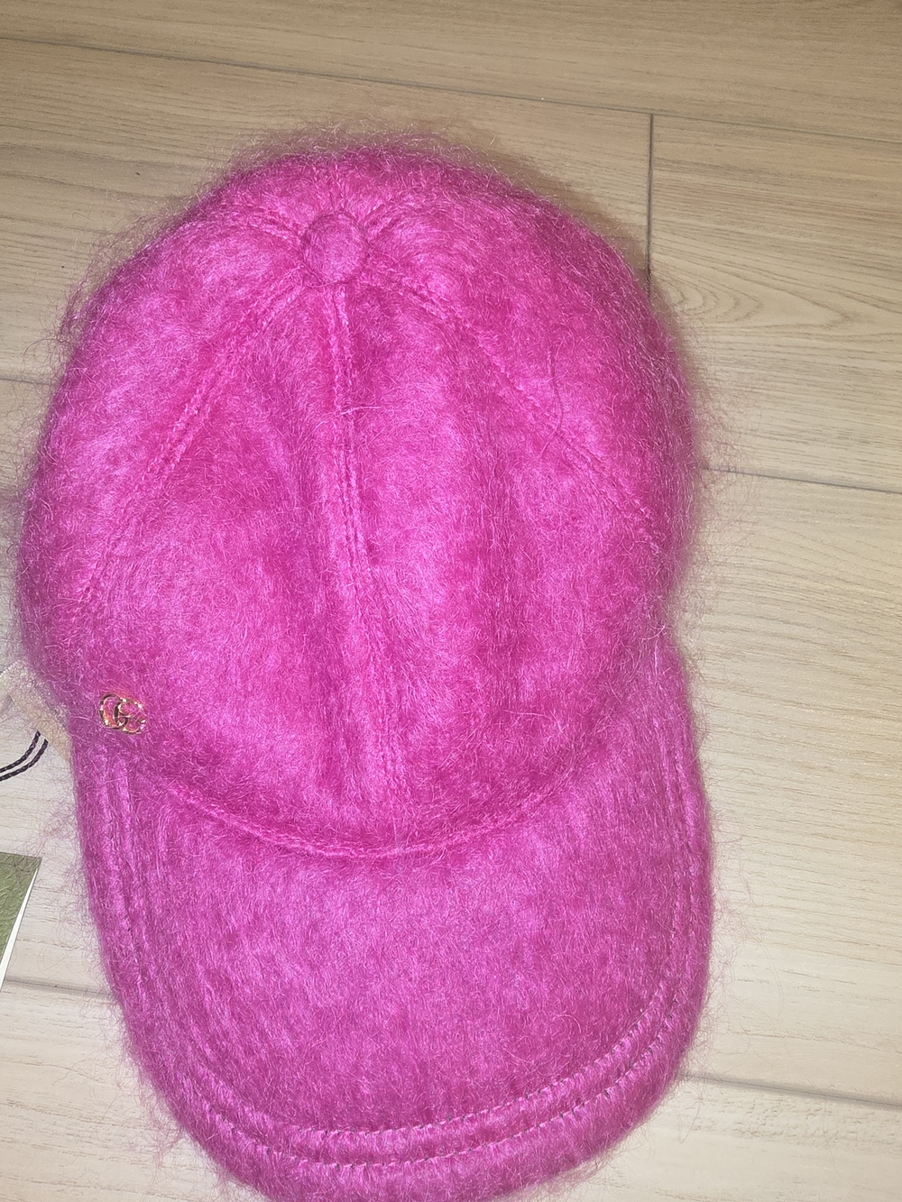 Gucci Hot Pink Fuzzy Baseball Cap with Gold Logo Size M